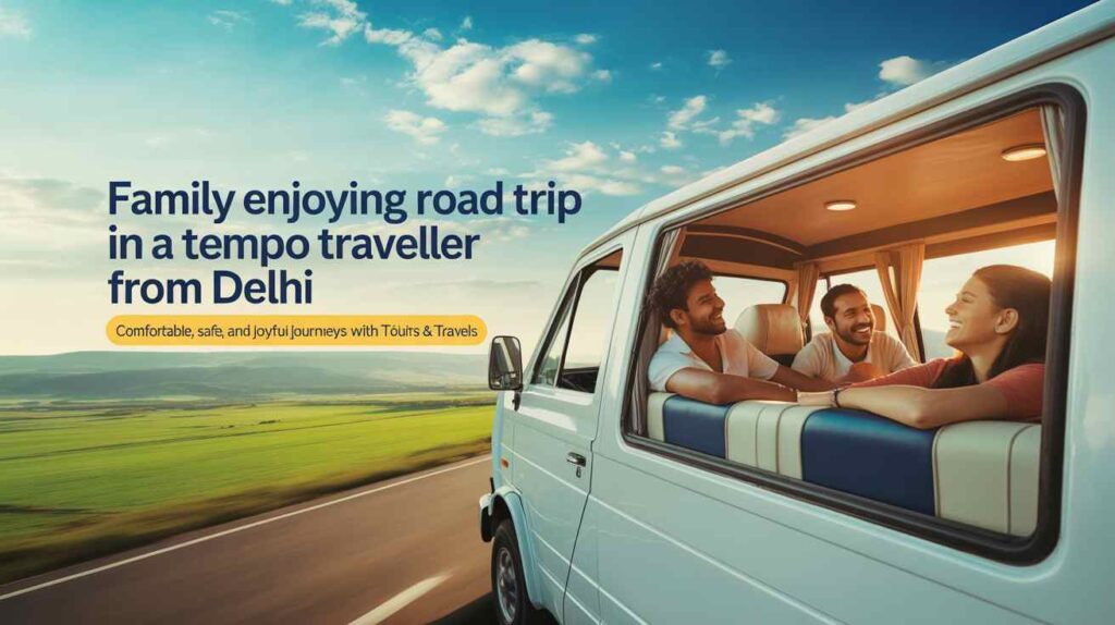 Family enjoying road trip in a tempo traveller by Ishita Tours & Travels from Delhi