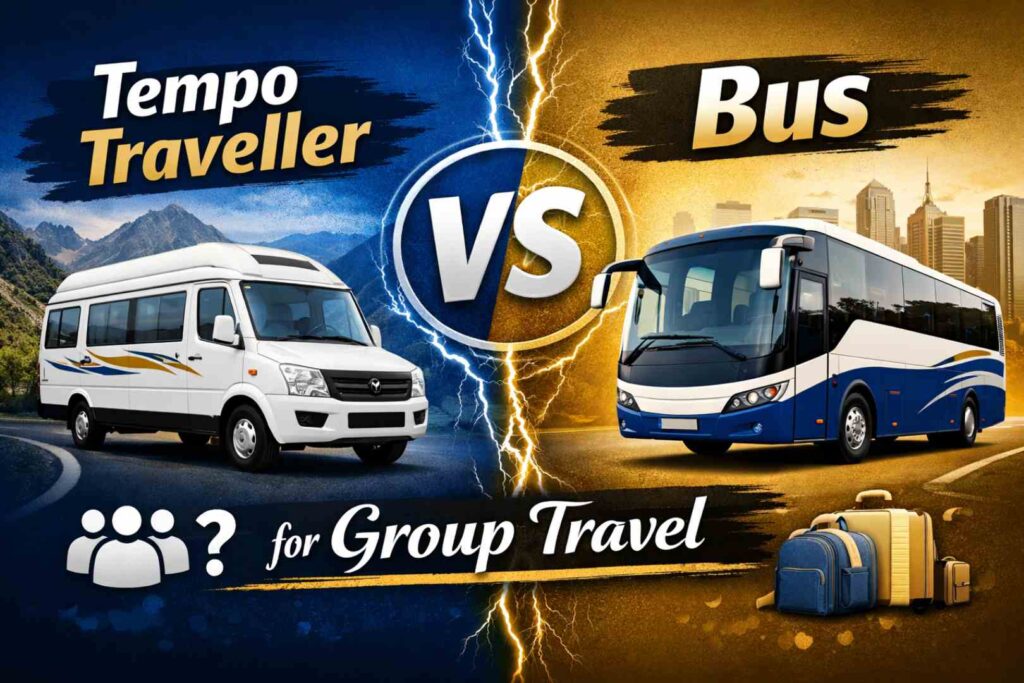 tempo traveller vs bus for group travel comparison highlighting comfort, size, and flexibility differences